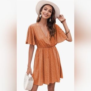 Women's Short Sleeve V Neck All Over Print High Waist A Line Summer Short